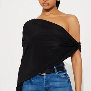 Fashion Nova Black Asymmetrical Blouse